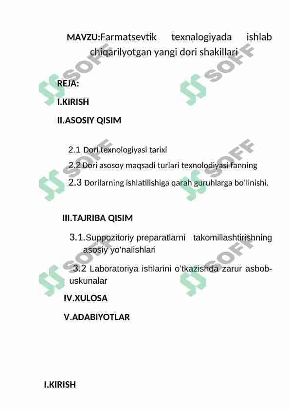 Farmatsevtik texnalogiyada ishlab  chiqarilyotgan yangi dori shakillari