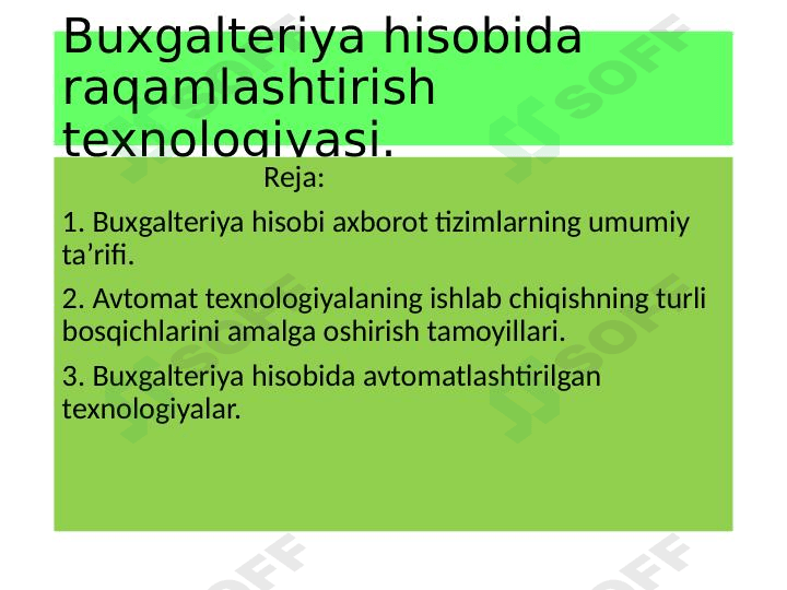 Buxgalteriya hisobida raqamlashtirish texnologiyasi