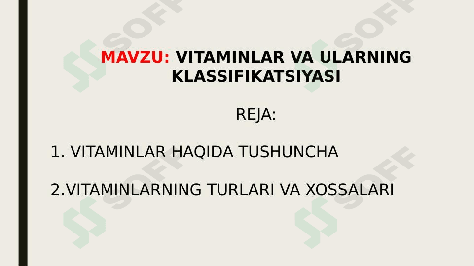 VITAMINLAR VA ULARNING KLASSIFIKATSIYASI