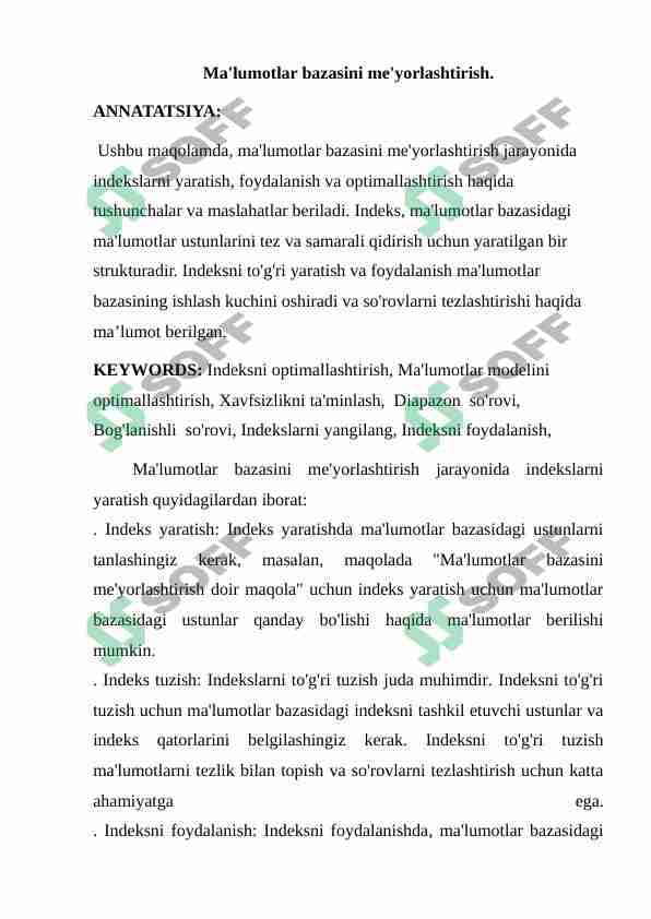 Ma'lumotlar bazasini me'yorlashtirish.