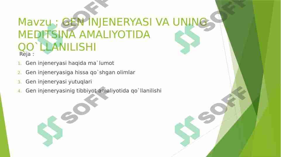 GEN INJENERYASI VA UNING MEDITSINA AMALIYOTIDA QO`LLANILISHI
