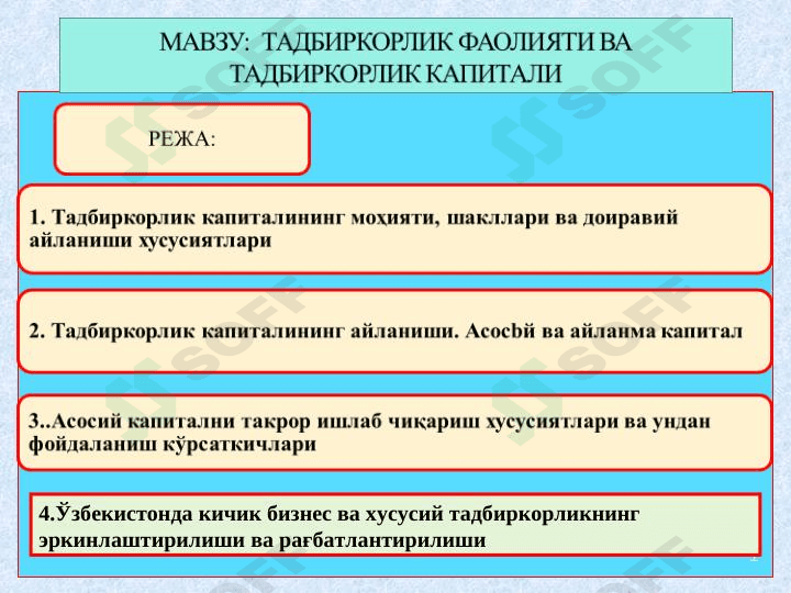 ТАДБИРКОРЛИК ФАОЛИЯТИ ВА ТАДБИРКОРЛИК КАПИТАЛИ
