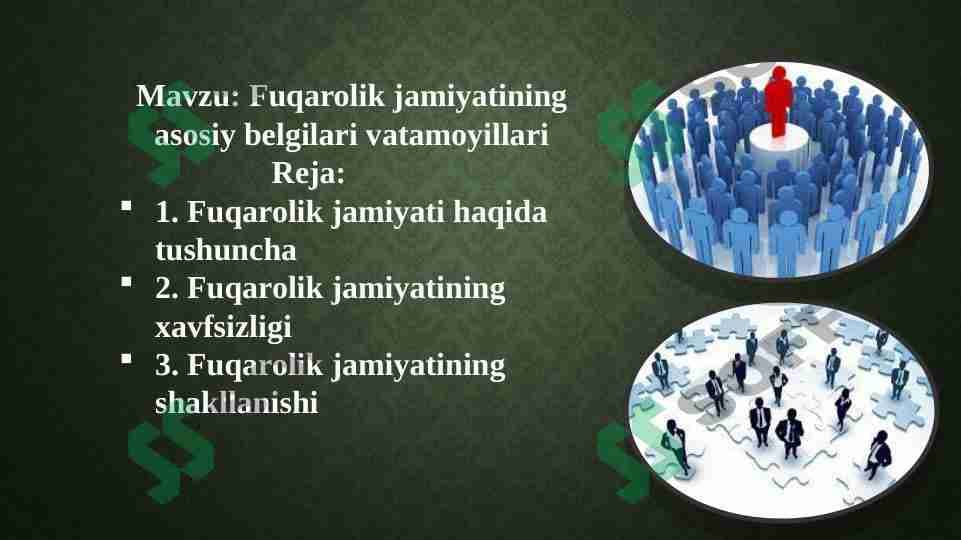 Fuqarolik jamiyatining asosiy belgilari va tamoyillari