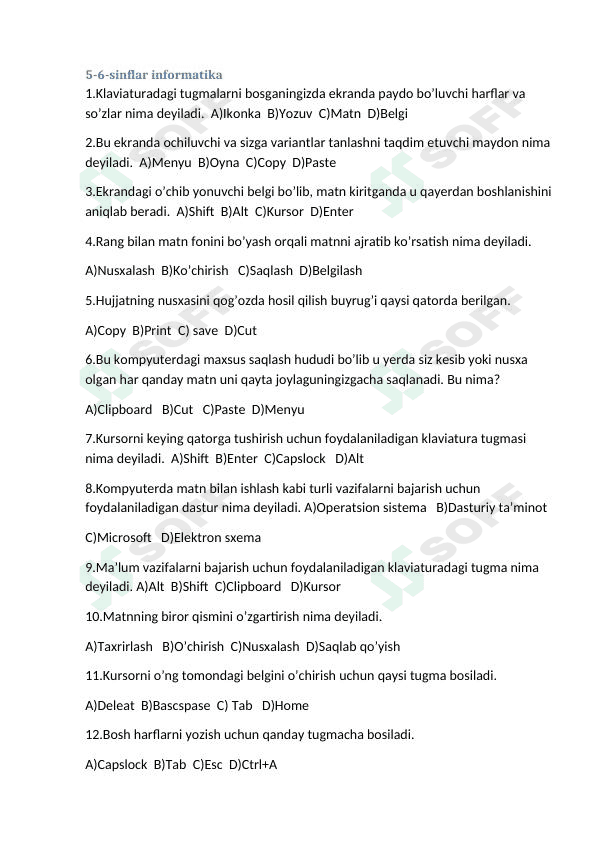 5-6-sinf informatika testlar
