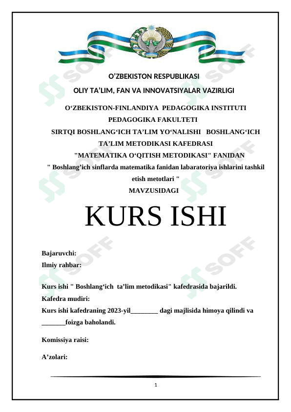 Boshlang’ich sinflarda matematika fanidan labaratoriya ishlarini tashkil etish metotlari