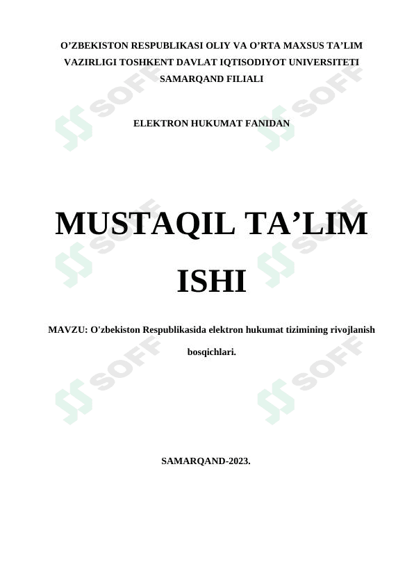 O'zbekiston Respublikasida elektron hukumat tizimining rivojlanish