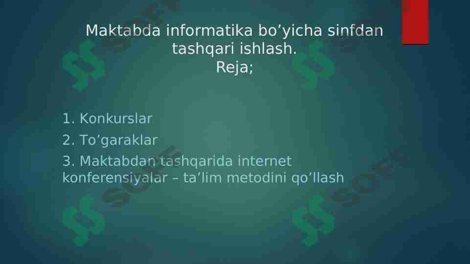 Maktabda informatika bo’yicha sinfdan tashqari ishlash 4