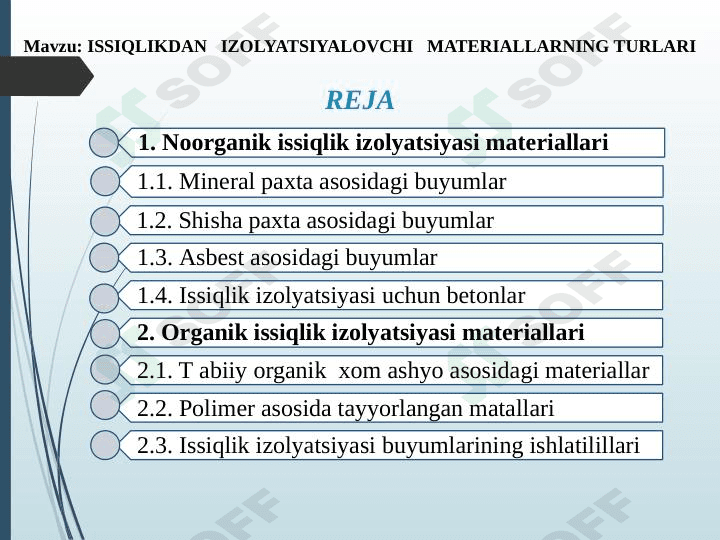ISSIQLIKDAN   IZOLYATSIYALOVCHI   MATERIALLARNING TURLARI