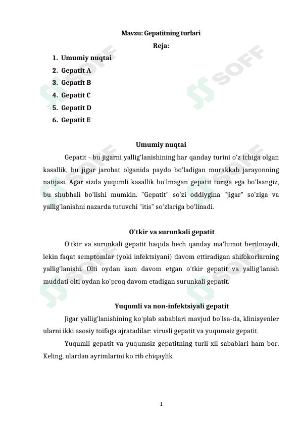 Gepatit turlari: A, B, C, D, E