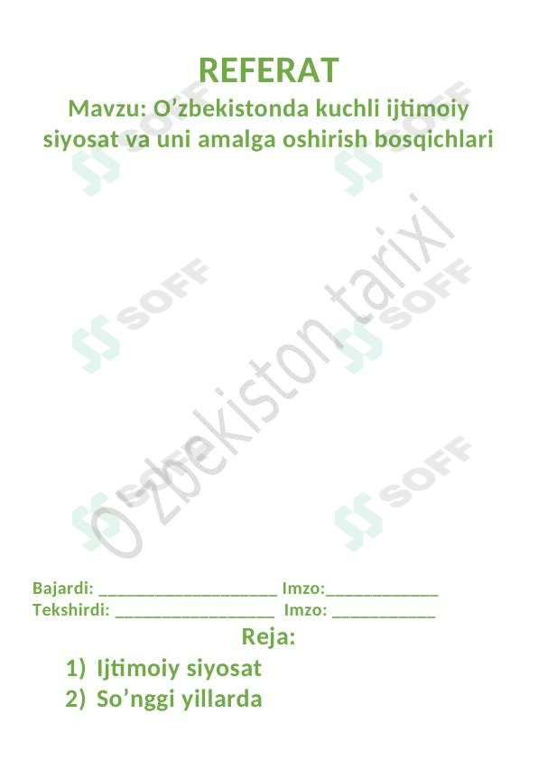 O'zbekistonda kuchli ijtimoiy siyosat