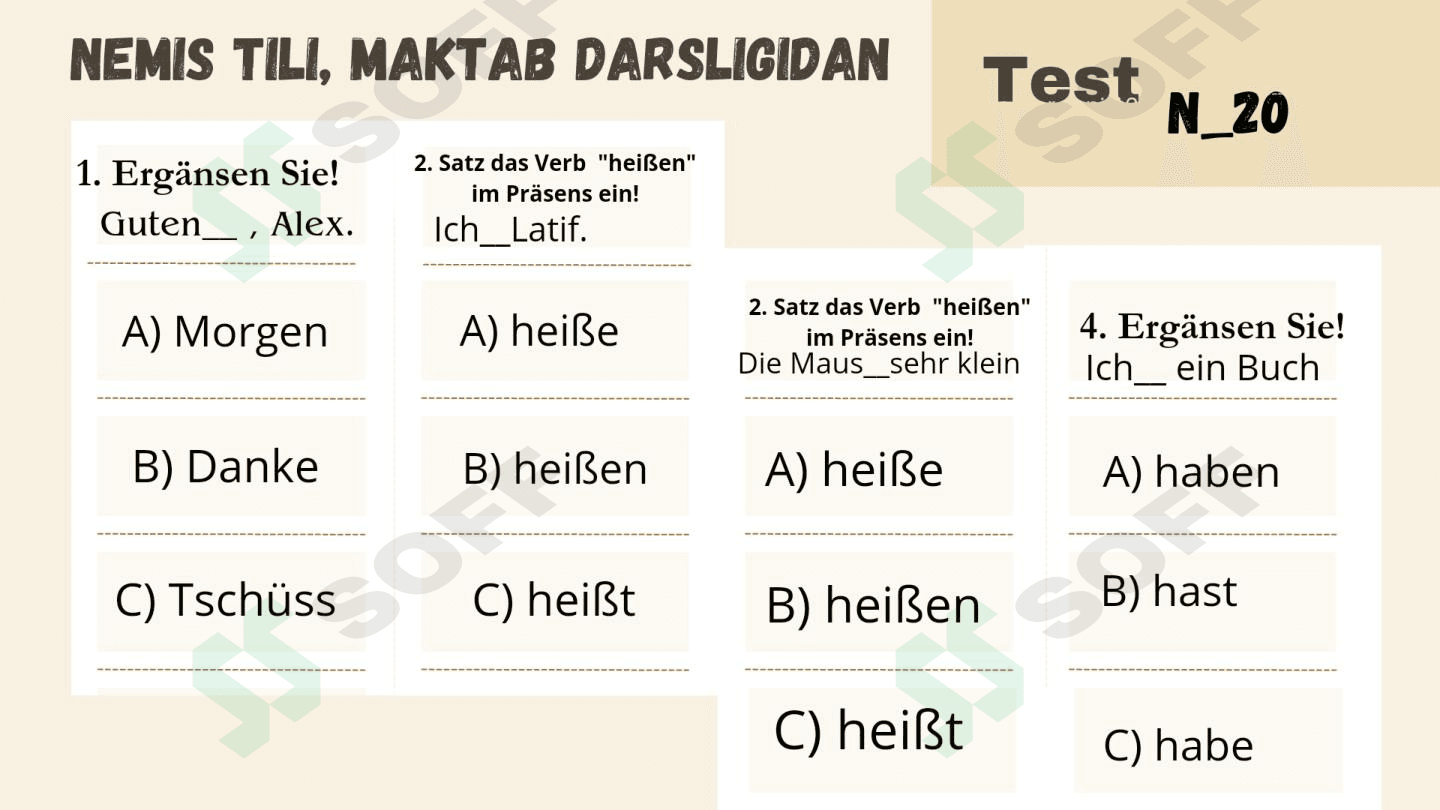 Test. Nemis tili 5 sinf darsligidan