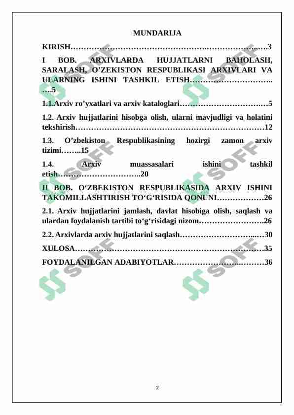ARXIVLARDA HUJJATLARNI BAHOLASH, SARALASH