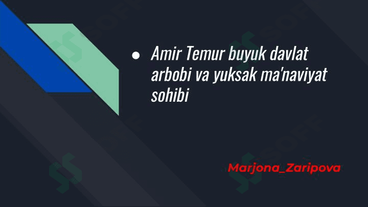 Amir Temur buyuk davlat  arbobi va yuksak ma'naviyat  sohibi