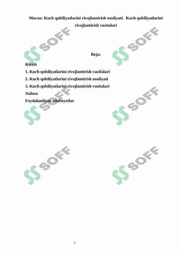 Kuch qobiliyatlarini rivojlantirish usuliyati. Kuch qobiliyatlarini rivojlantirish vositalari