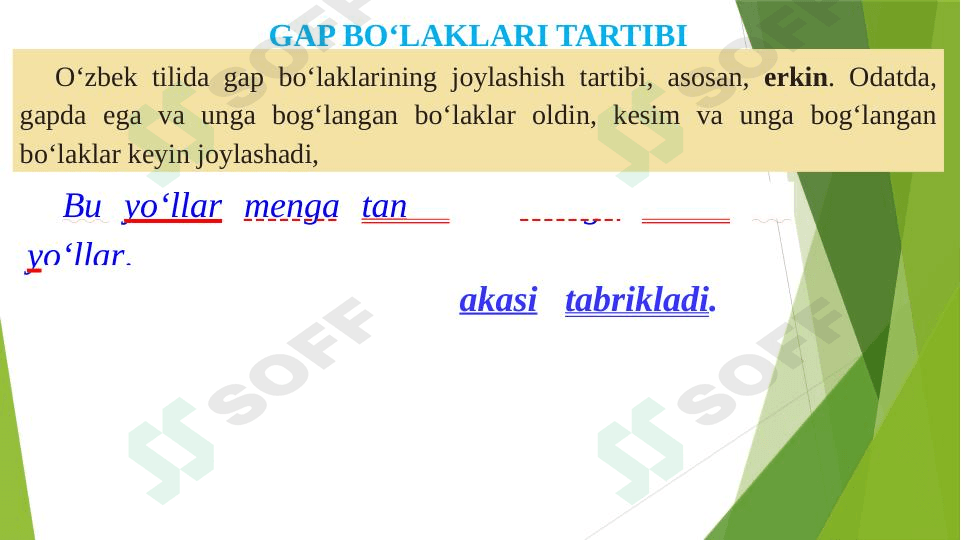 Gapning uyushiq,Ajratilgan bo’lakli bo’laklar.