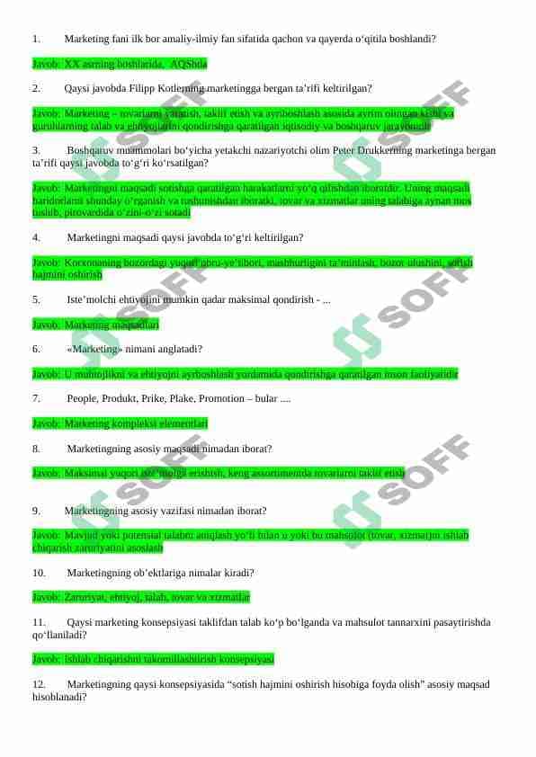 Marketing test javoblari