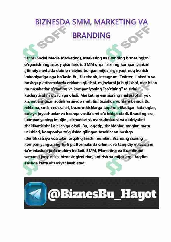 BIZNESDA SMM, MARKETING va BRANDING