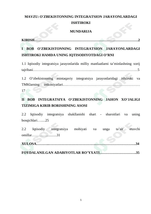 O'ZBEKISTONNING INTEGRATSION JARAYONLARDAGI  ISHTIROKI