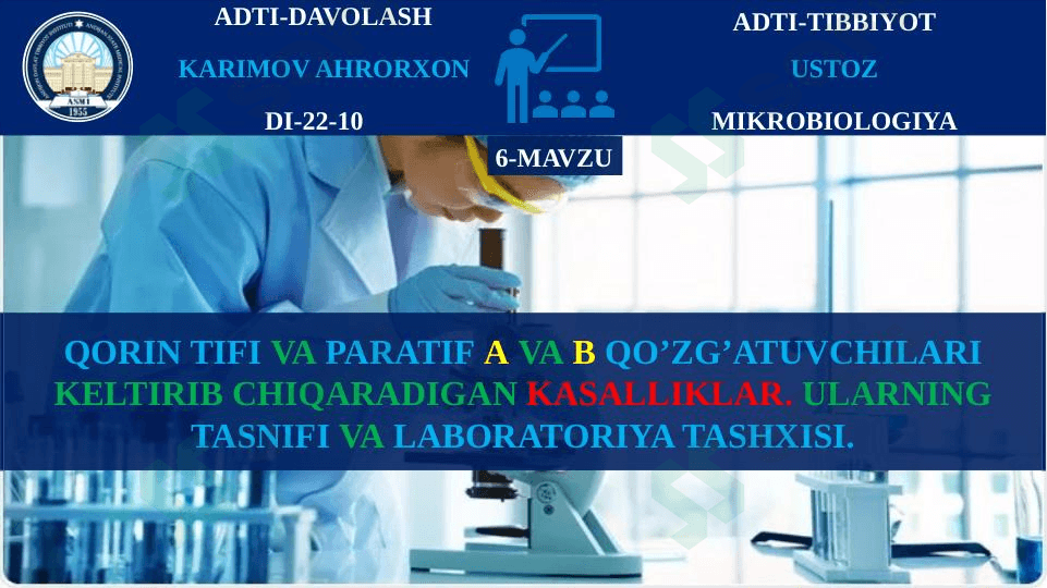 QORIN TIFI VA PARATIF A VA B QO’ZG’ATUVCHILARI KELTIRIB CHIQARADIGAN KASALLIKLAR. ULARNING TASNIFI VA LABORATORIYA TASHXISI.