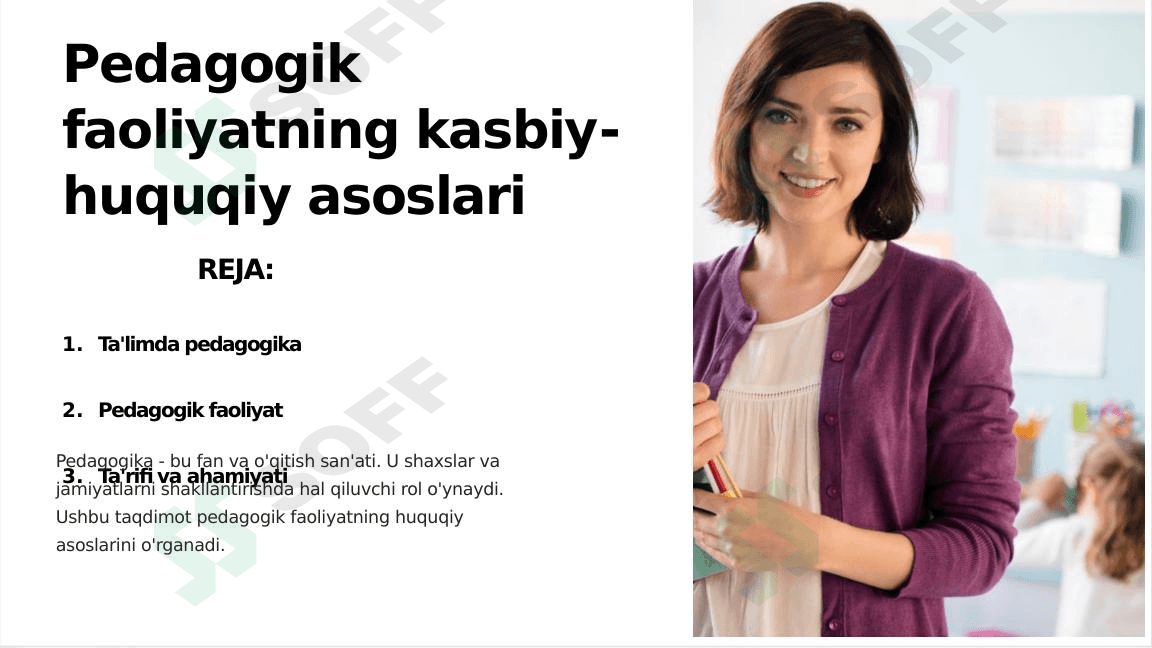 Pedagogik faoliyatning kasbiy-huquqiy asoslari