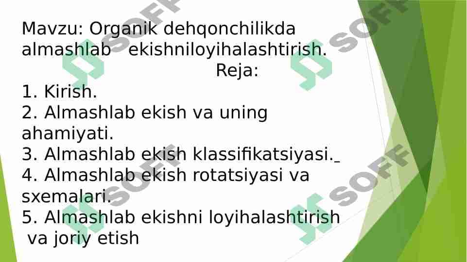 Organik dehqonchilikda almashlab ekishni loyihalashtirish