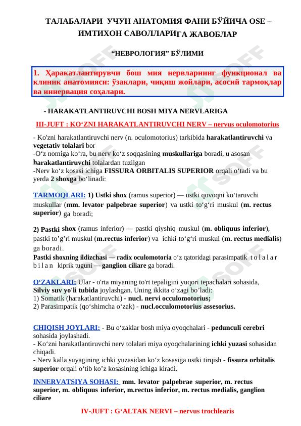 TIBBIYOT TALABALARI UCHUN ANATOMIYA FANIDAN QO'LLANMA