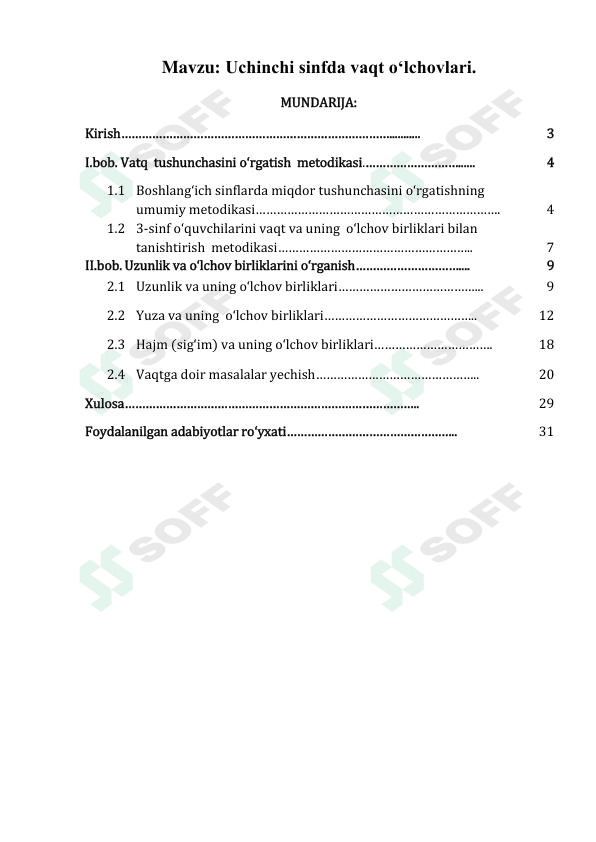 Uchinchi sinfda vaqt o‘lchovlari.