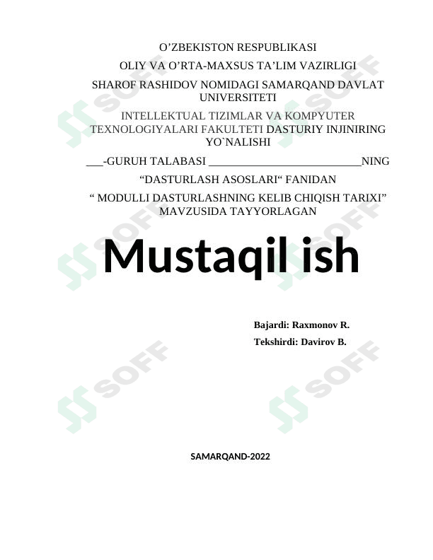 MODULLI DASTURLASHNING KELIB CHIQISH TARIXI