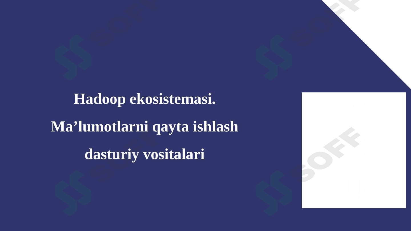 Hadoop ekosistemasi. Ma’lumotlarni qayta ishlash dasturiy vositalari