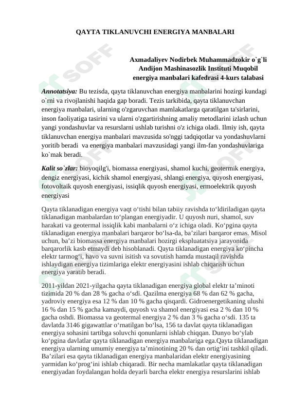 QAYTA TIKLANUVCHI ENERGIYA MANBALARI