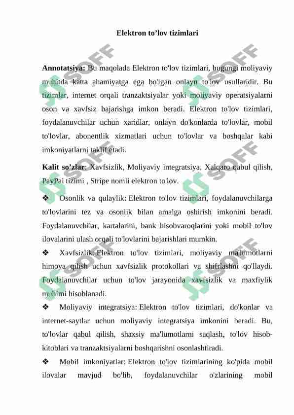 Elektron to’lov tizimlari
