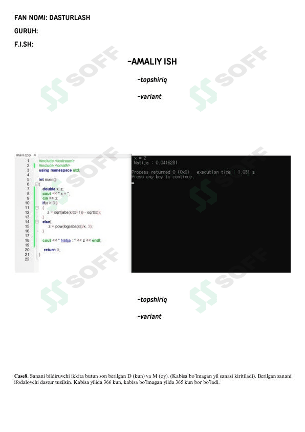 3Dastur C++ dan amaliy mashg'ulot
