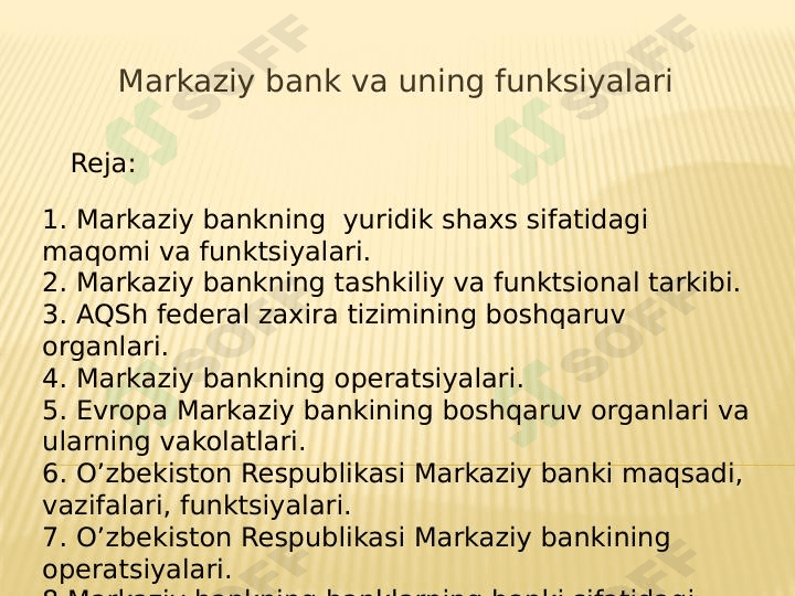 Markaziy bank va uning funksiyalari