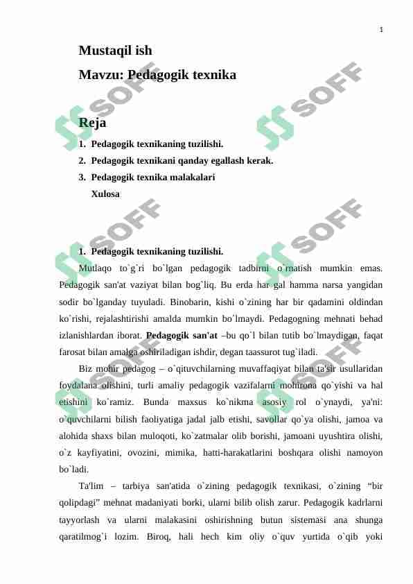 Pedagogik texnika Referat