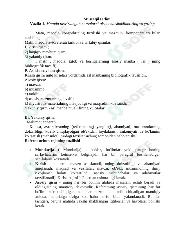 konspektning tuzilishi mazmuni va komponentlari
