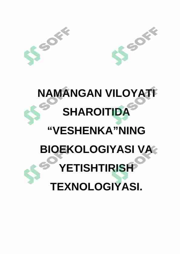 VESHENKANING BIOEKOLOGIYASI