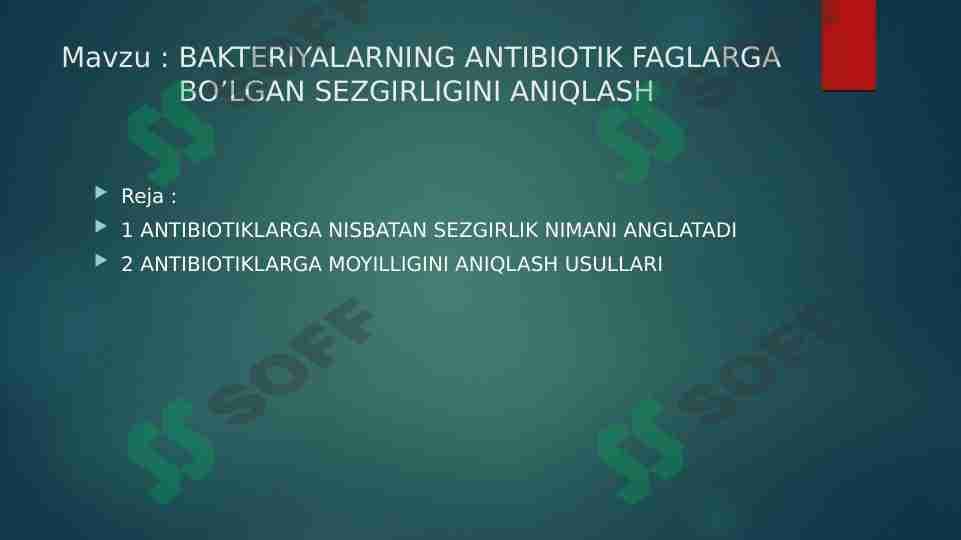 BAKTERIYALARNING ANTIBIOTIK FAGLARGA BO’LGAN SEZGIRLIGINI ANIQLASH
