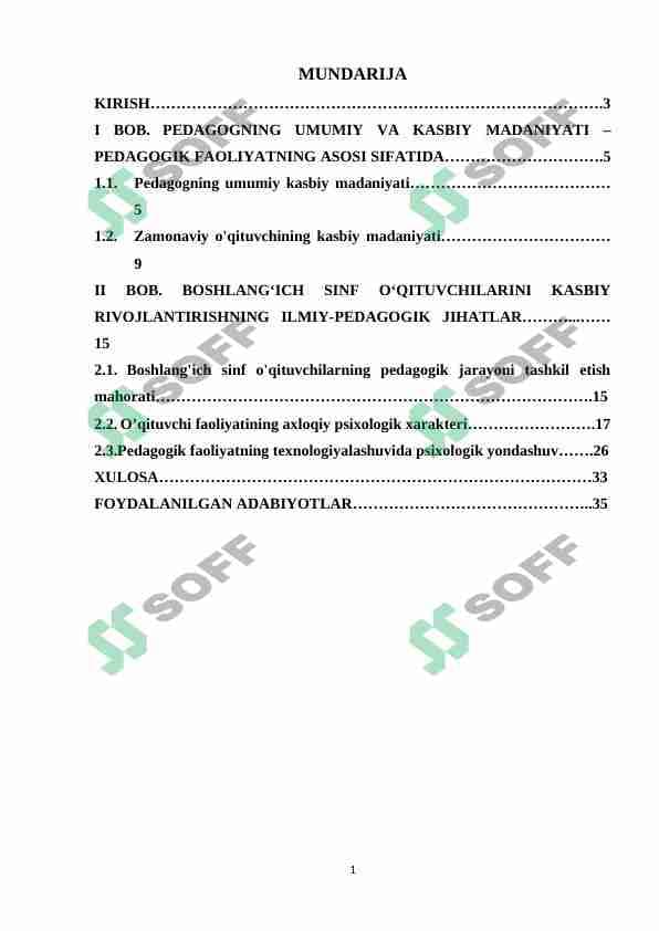 Boshlang’ich sinf o’qituvchisining kasbiy madaniyati