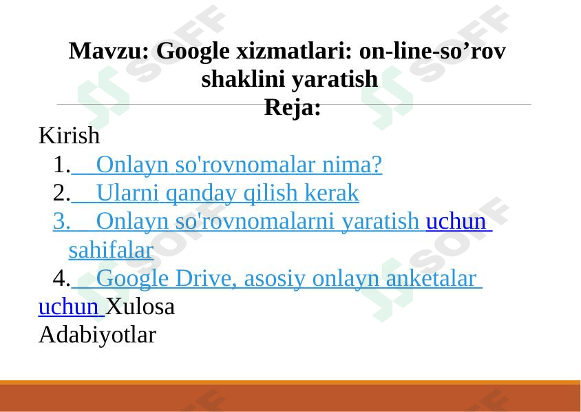 Google xizmatlari: on-line-so’rov shaklini yaratish