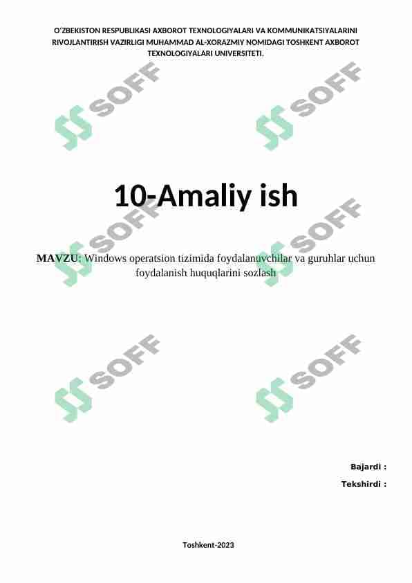 Windows operatsion tizimida foydalanuvchilar va guruhlar uchun foydalanish huquqlarini sozlash