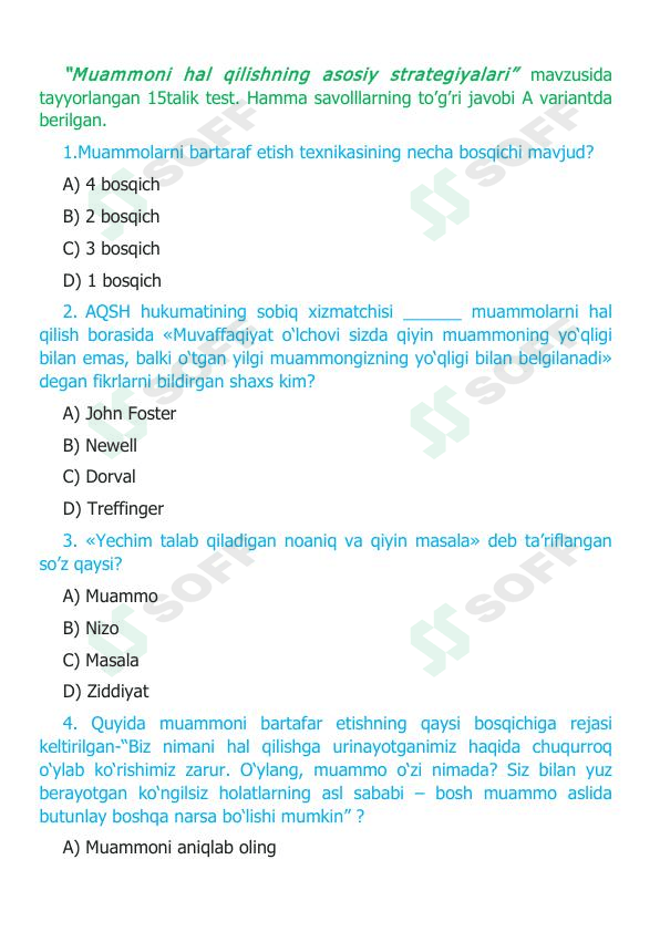 “Muammoni hal qilishning asosiy strategiyalari”