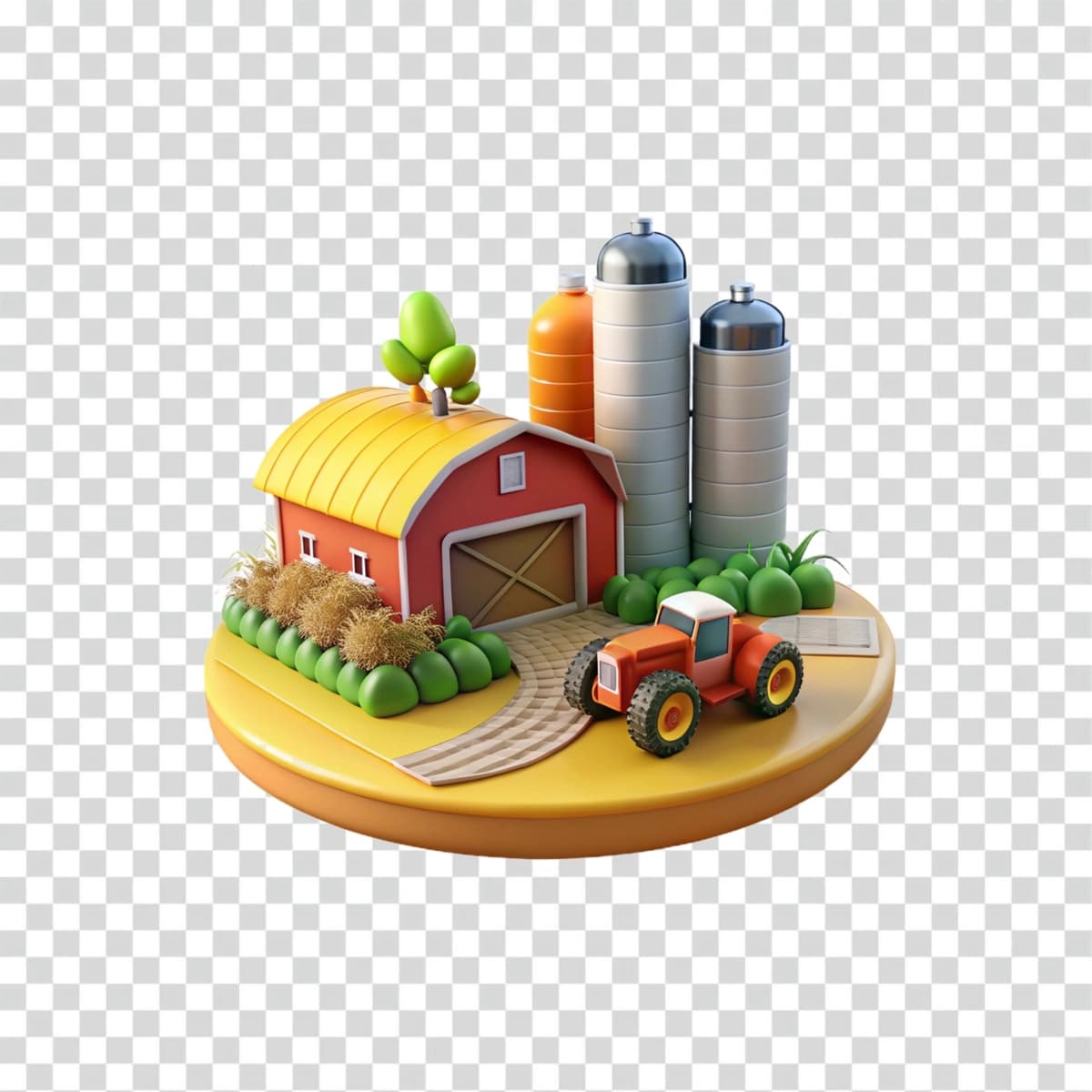 Fermer erlari sahnasi traktor ombori siloslari | Farmland scene tractor barn silos