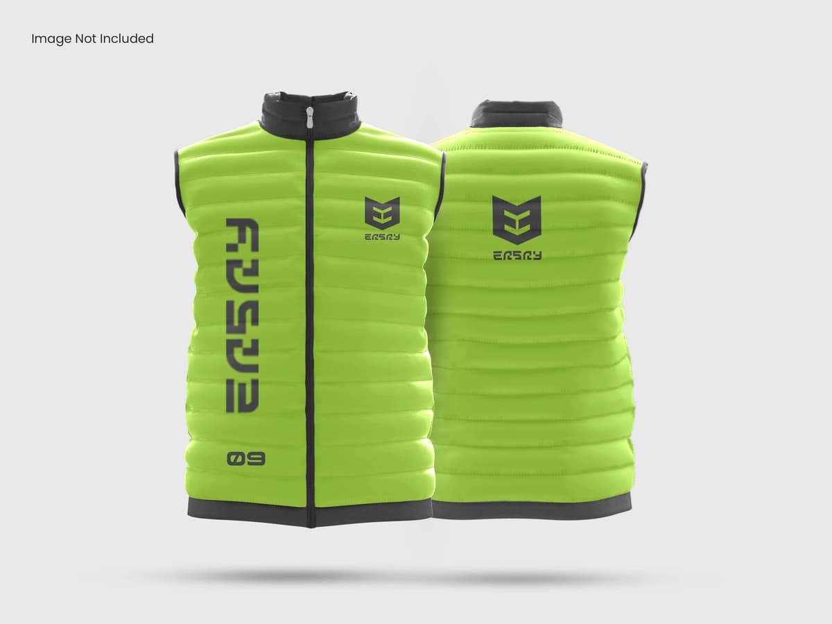 Ko'p qirrali yengsiz puffer ko'ylagi maketi | Versatile sleeveless puffer jacket mockup