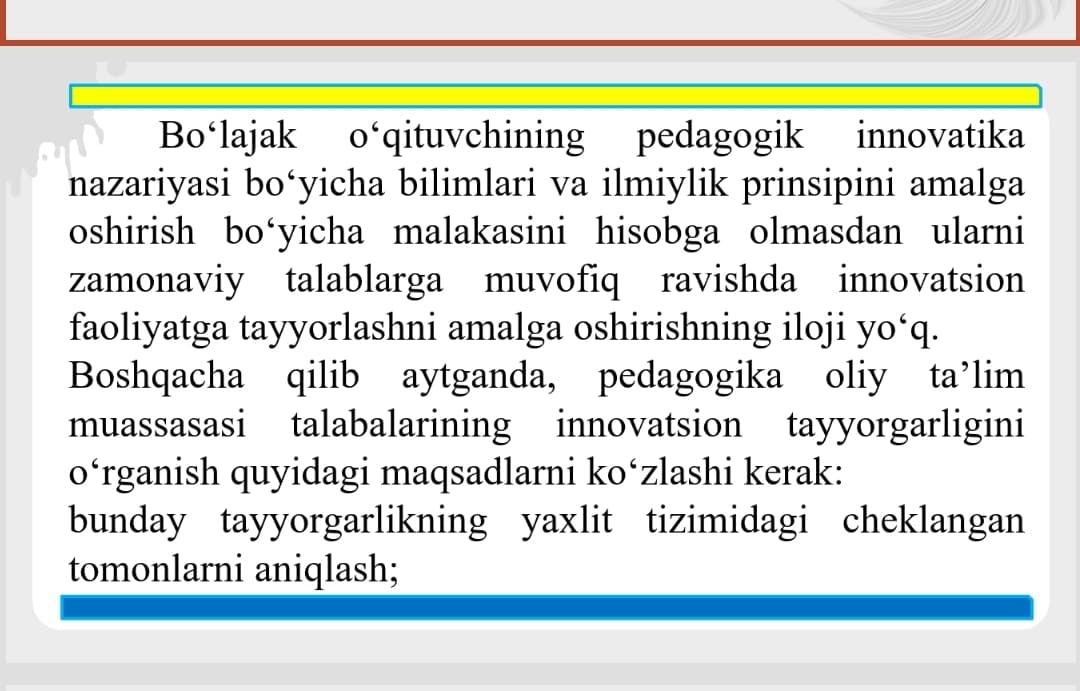 Bo‘lajak o‘qituvchilarning innovatsion-pedagogik faoliyatga tayyorlash