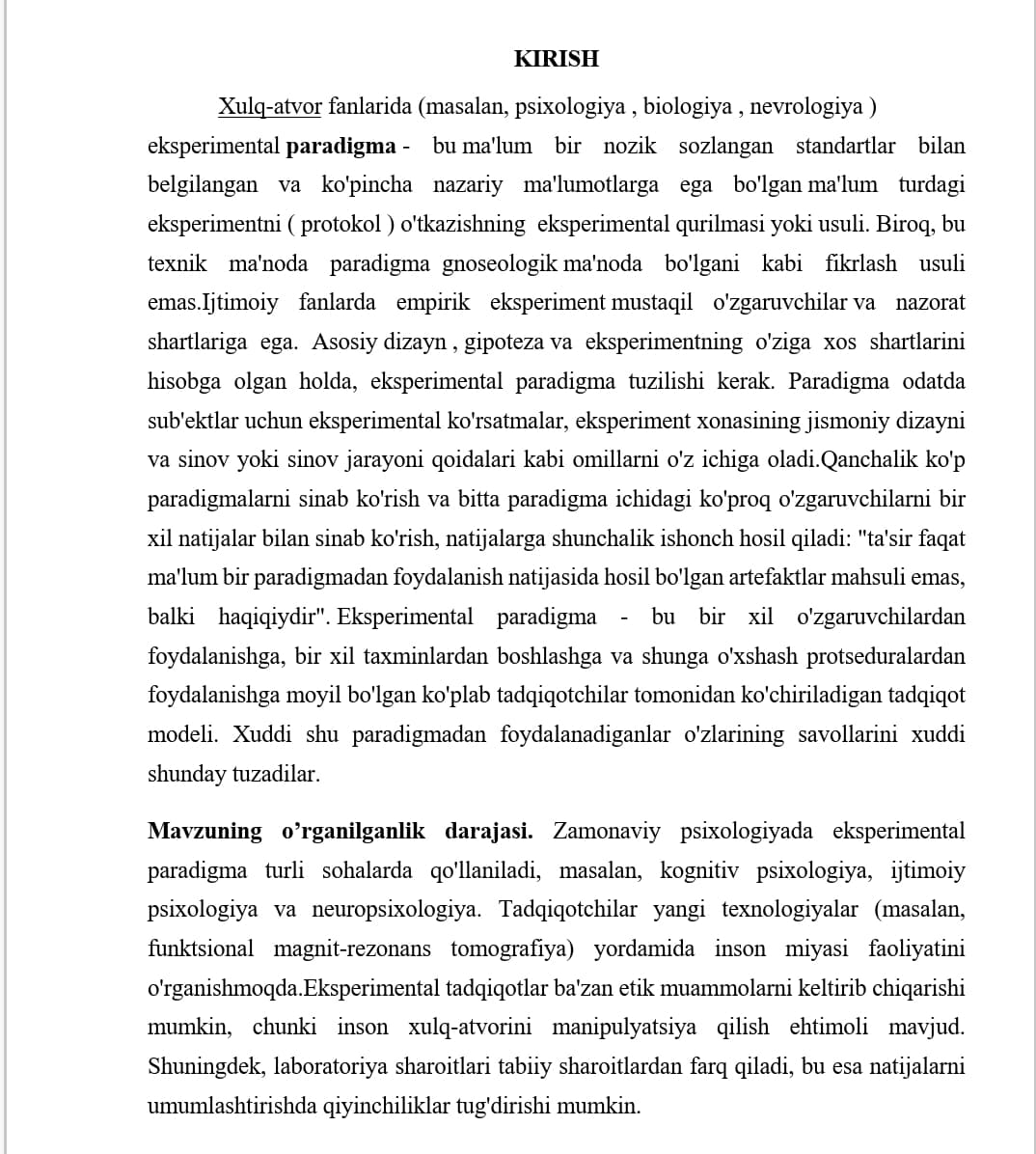 Psixologiyada eksprimental paradigma