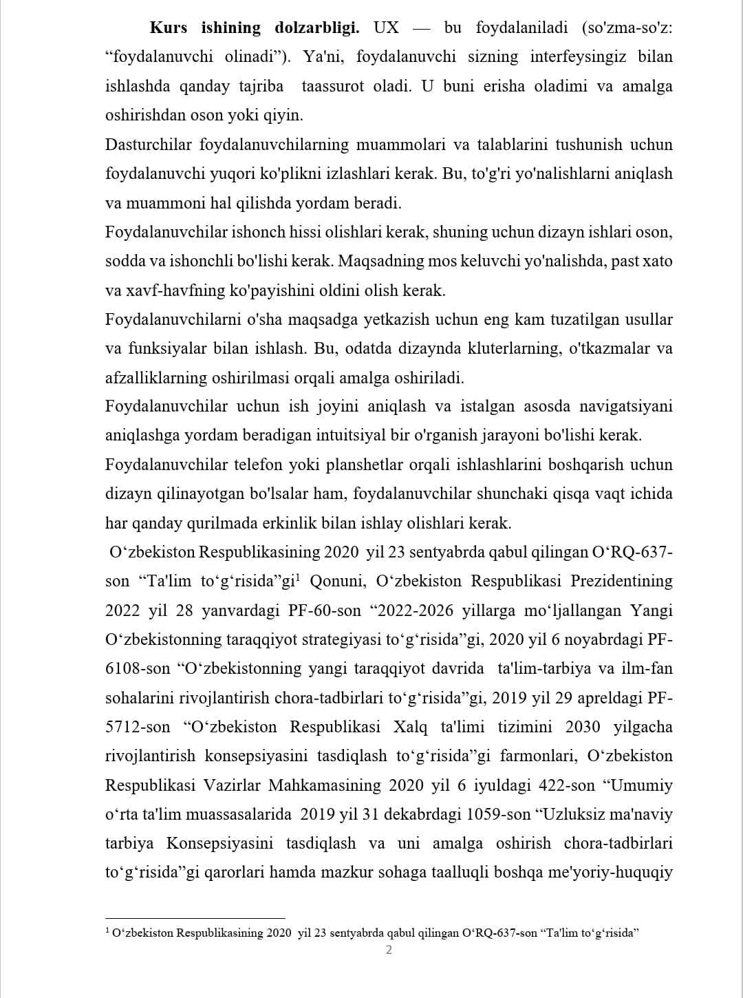 FOYDALANIVCHI TAJRIBASI UX PRINSIPLARI VA ULAR BILAN ISHLASH