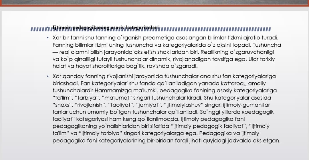 IJTIMOIY PEDAGOGIKA FANINING KATEGORIYALARI VA TAMOYILLARI