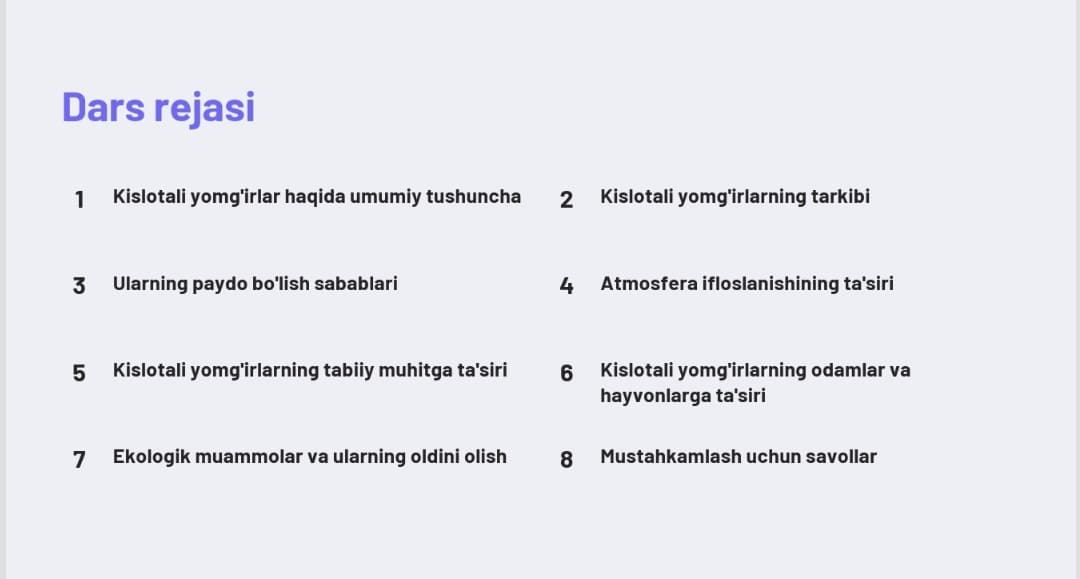 Kislotali yomg'irlar  Fan: Kimyo, 7-sinf