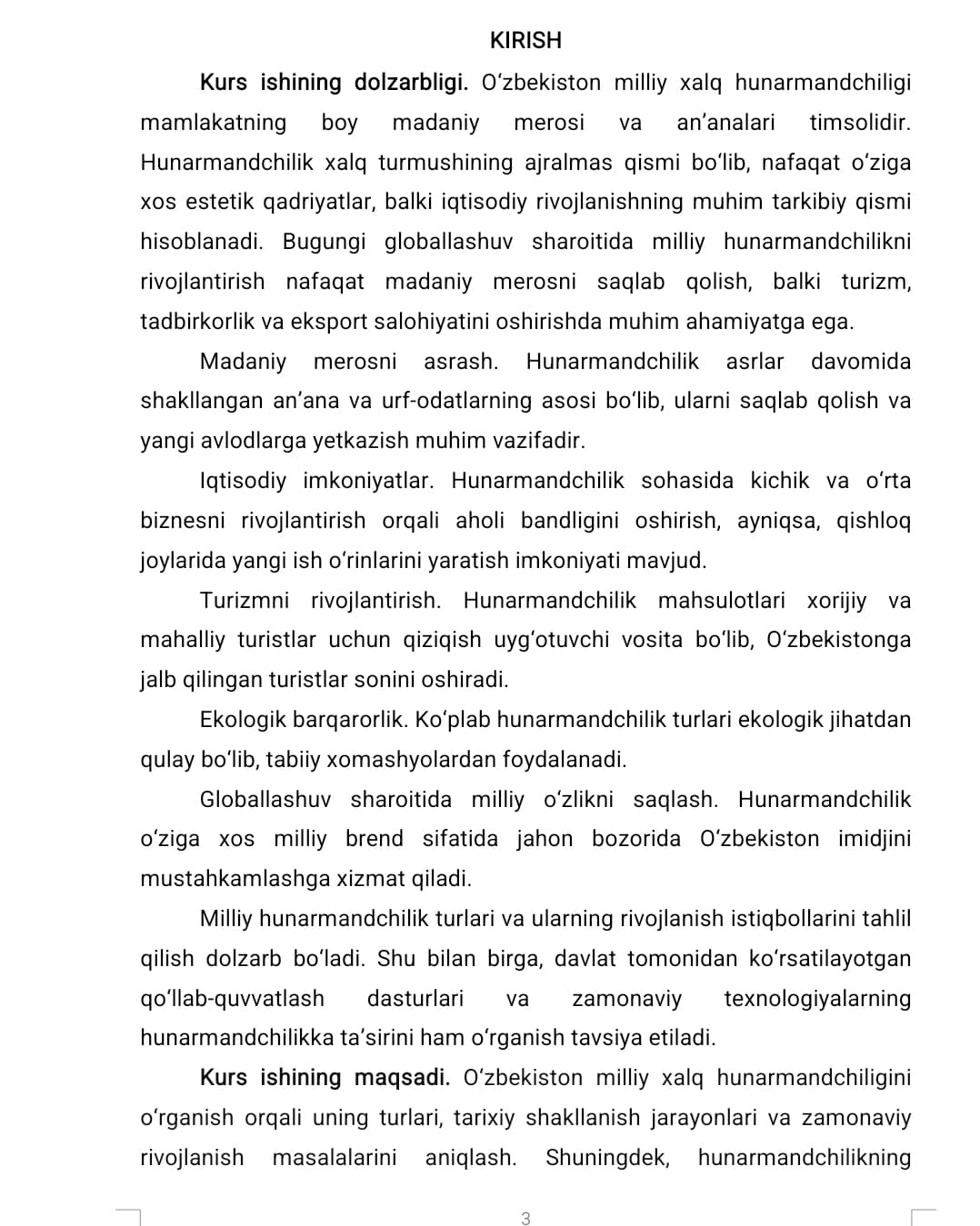 O’ZBEKISTONDA XALQ HUNARMANCHILIGINING TARAQQIYOTI VA O’RNI