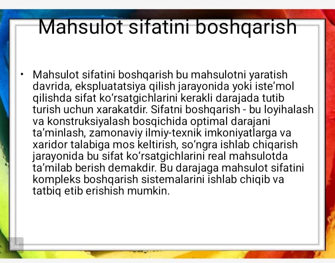 Mahsulot sifati vauni boshqarish